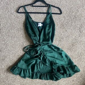 Dark Green Wrap Mini Dress